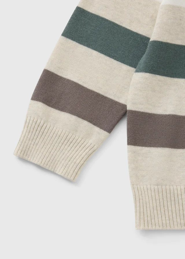 Boys Oatmeal Stripe Fine Knitted Jumper (1-8yrs)