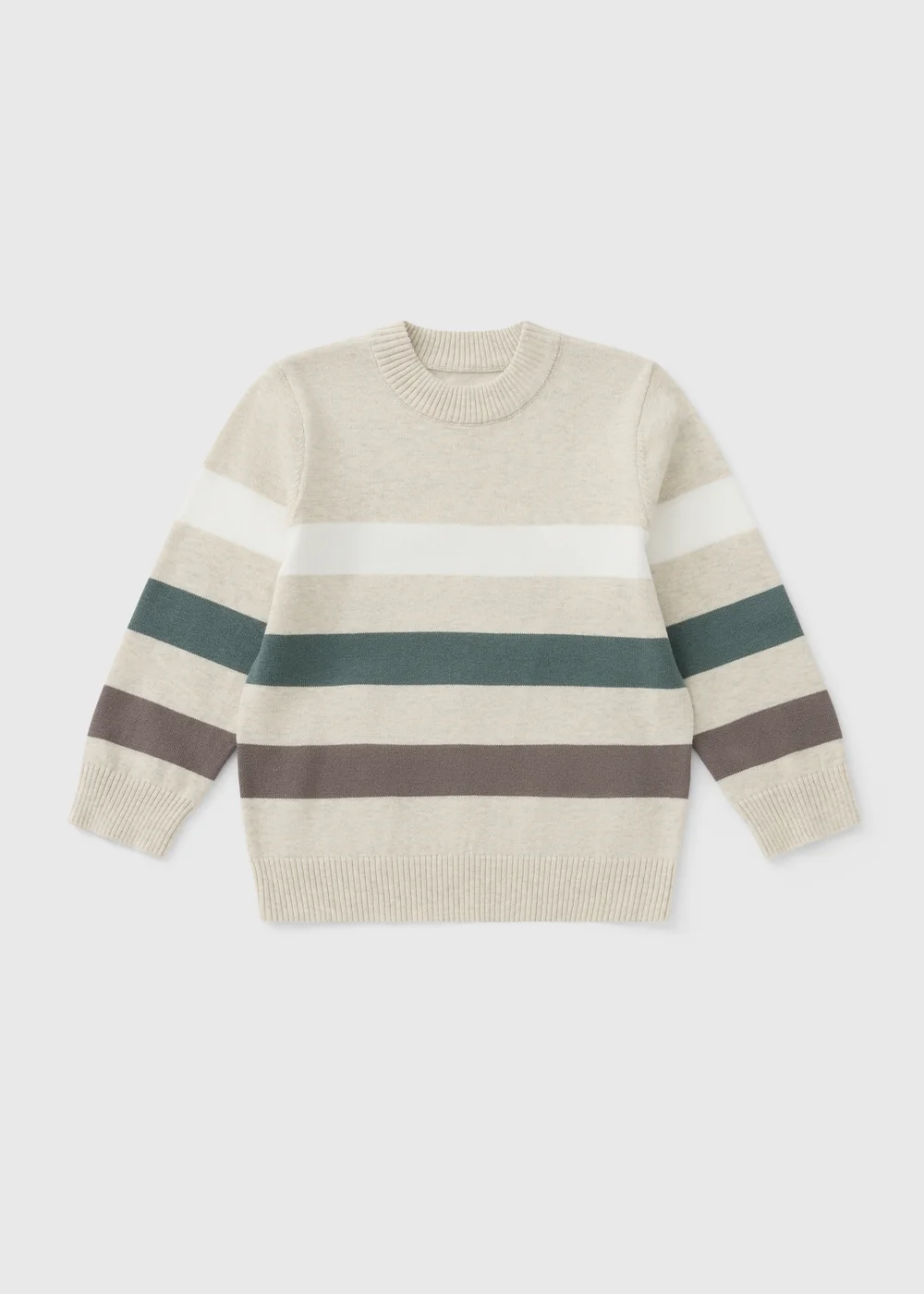 Boys Oatmeal Stripe Fine Knitted Jumper (1-8yrs) - 1-1.5 Yrs Image 1