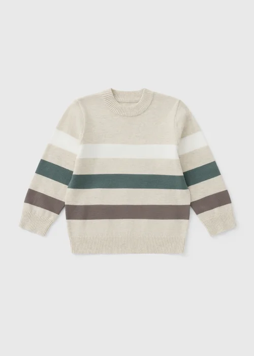 Boys Oatmeal Stripe Fine Knitted Jumper (1-8yrs) - 1-1.5 Yrs Image 1