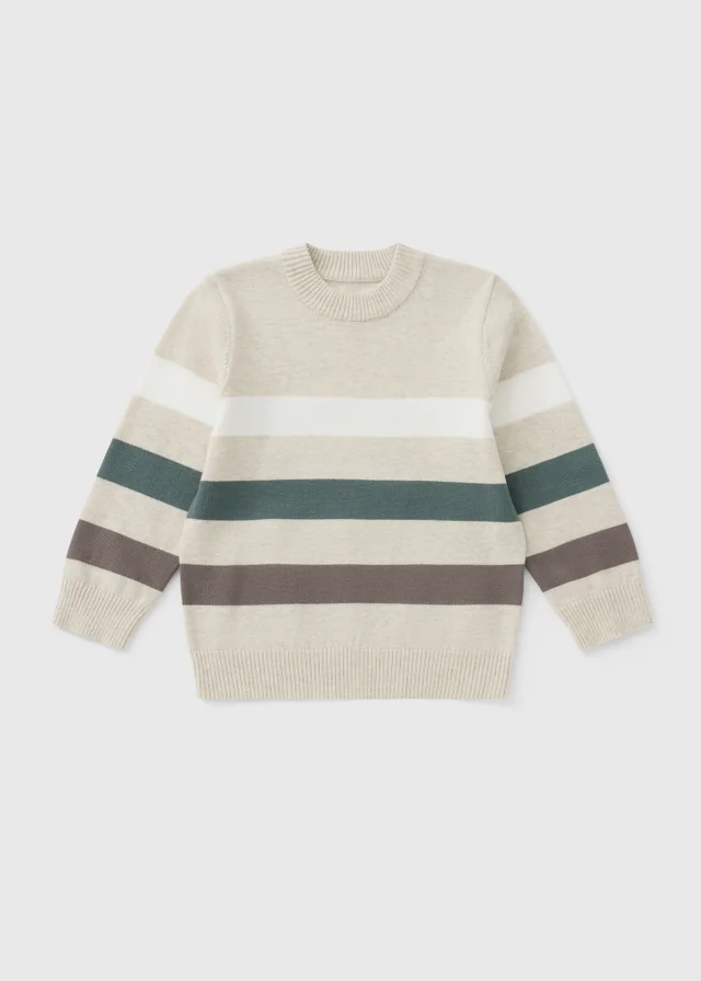 Boys Oatmeal Stripe Fine Knitted Jumper (1-8yrs)