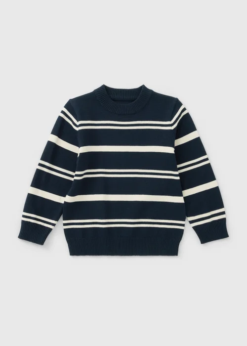 Boys Navy Striped Fine Knitted Jumper (1-8yrs) - 1-1.5 Yrs Image 1