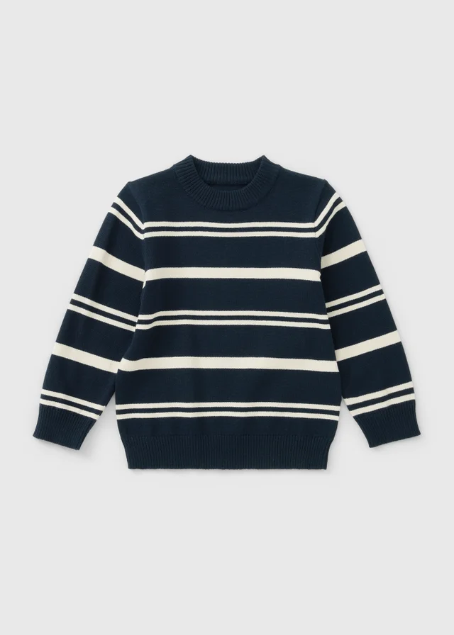 Boys Navy Striped Fine Knitted Jumper (1-8yrs)