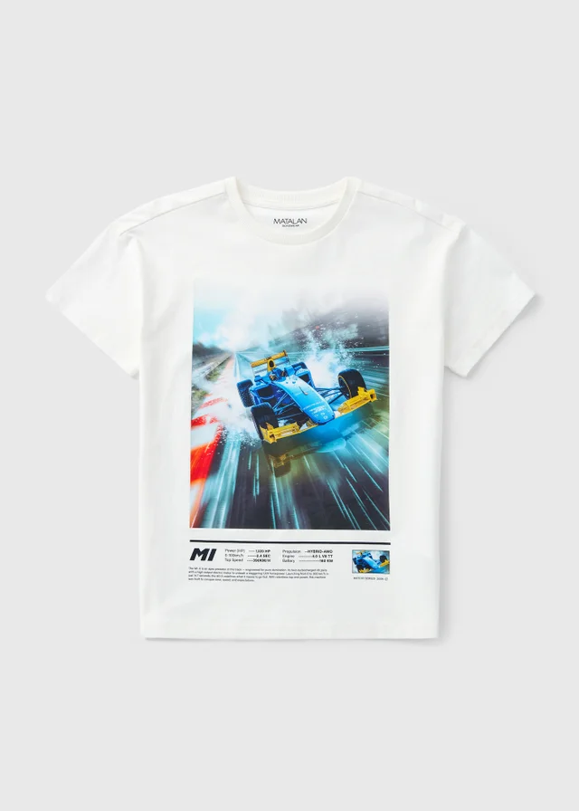 Boys White Racing Car T-Shirt (7-15yrs)