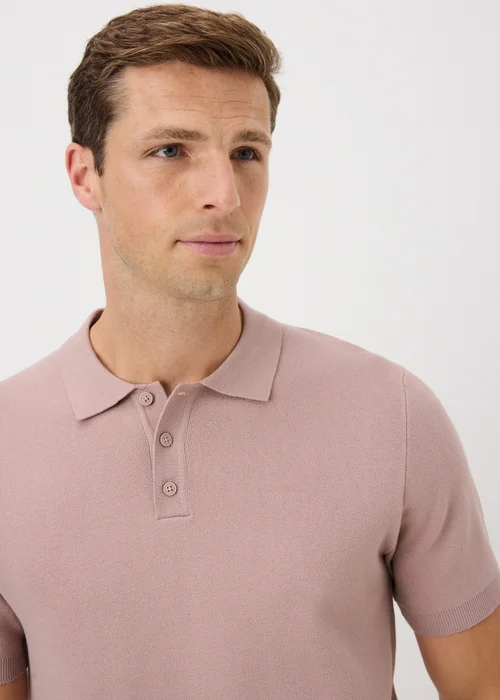 Pink Knitted Polo Shirt - M Image 3