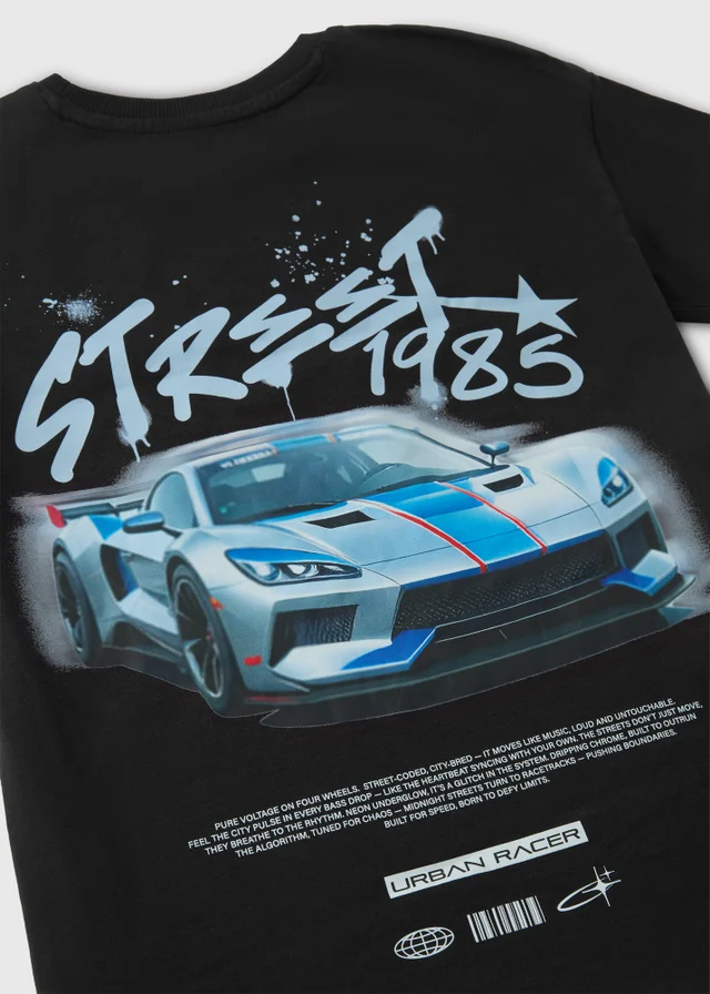 Boys Black Car Key Graffiti T-Shirt (7-15yrs)