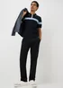 Navy Colour Block Zip Knitted Polo Shirt - S Image 1