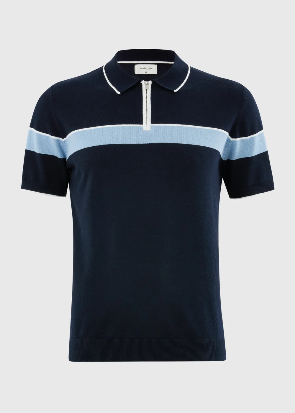Navy Colour Block Zip Knitted Polo Shirt - S Image 2