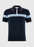 Navy Colour Block Zip Knitted Polo Shirt - S Image 2