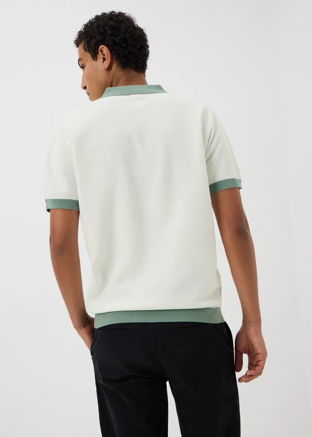 Cream Pique Contrast Collar Polo Shirt - S Image 2