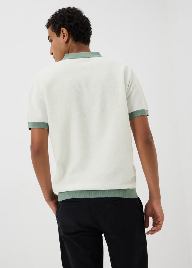 Cream Pique Contrast Collar Polo Shirt