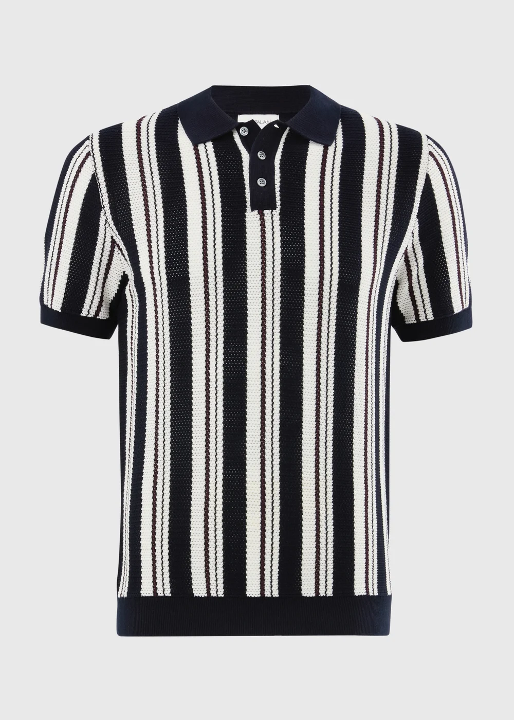Navy Stripe Knitted Polo Shirt - S Image 2
