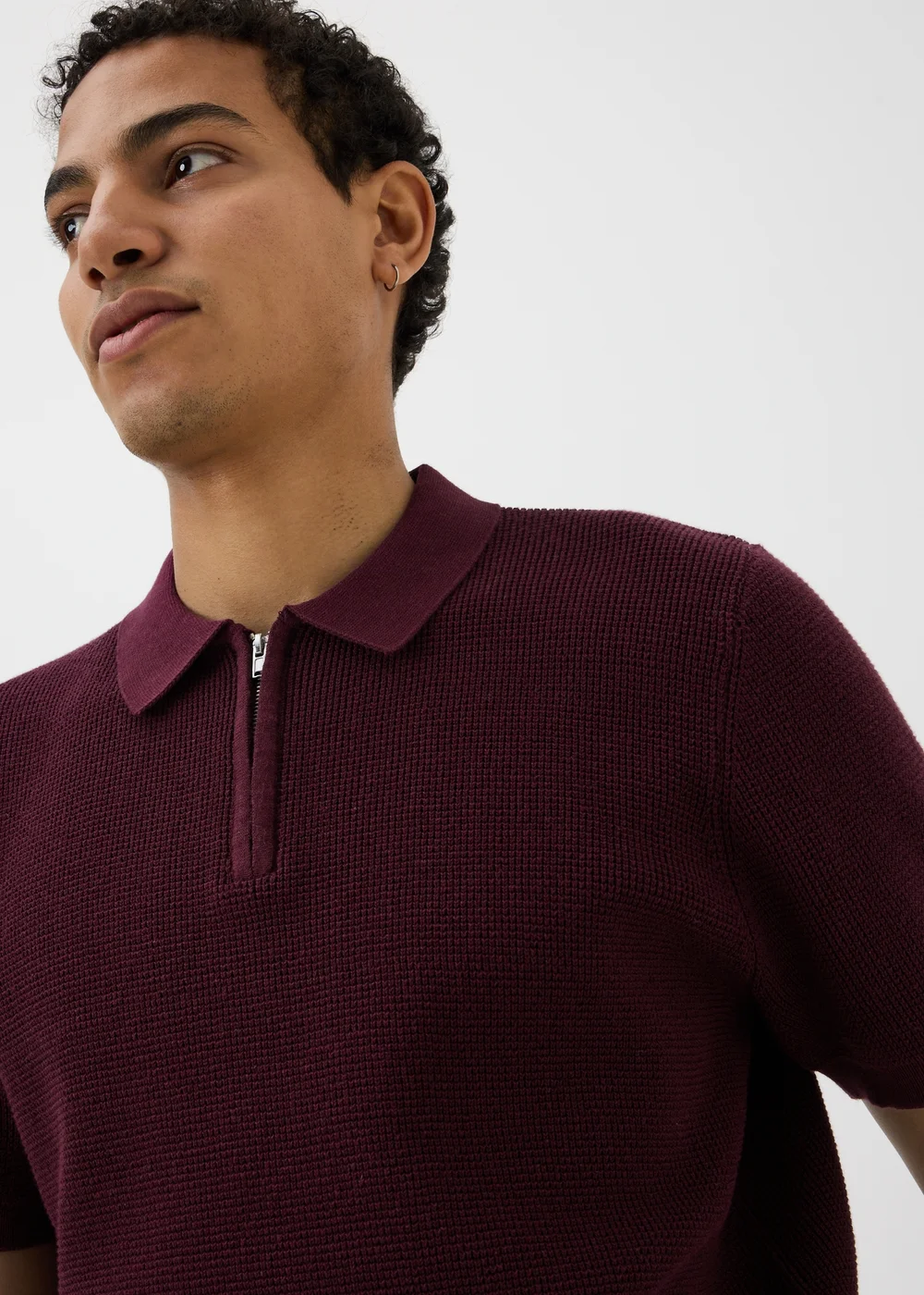 Burgundy Waffle Polo Shirt - S Image 3