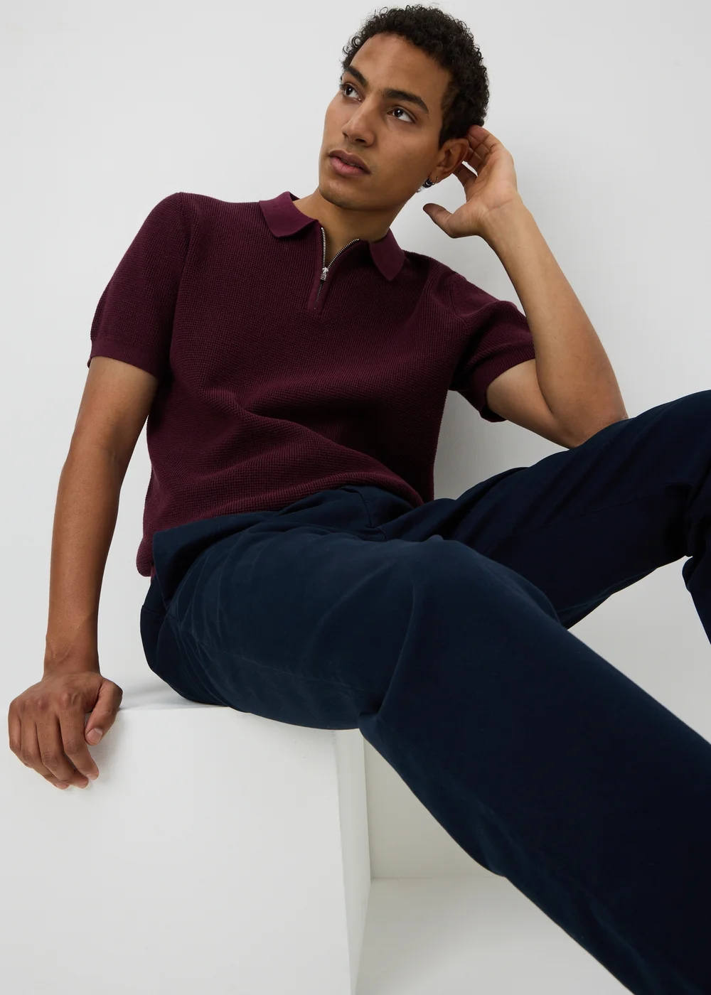 Burgundy Waffle Polo Shirt - S Image 1