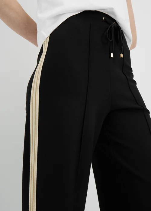 Black Ponte Side Stripe Wide Leg Trousers - 8/L29 Image 4