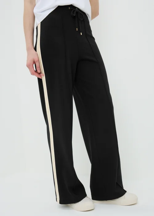 Black Ponte Side Stripe Wide Leg Trousers - 8/L29 Image 3