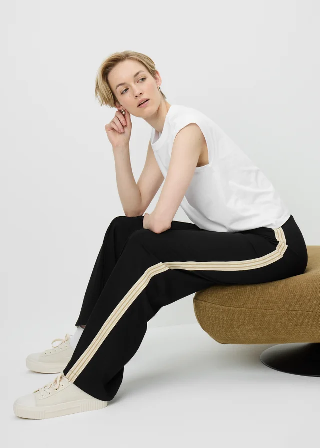 Black Ponte Side Stripe Wide Leg Trousers