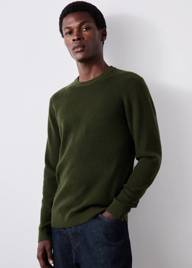 Khaki Smart Ribbed Crew Neck Jumper