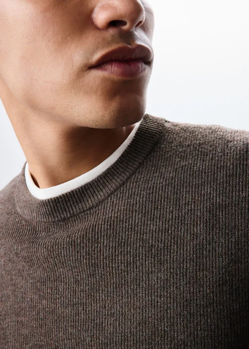 Brown Smart Ribbed Crew Neck Jumper - S Image 3