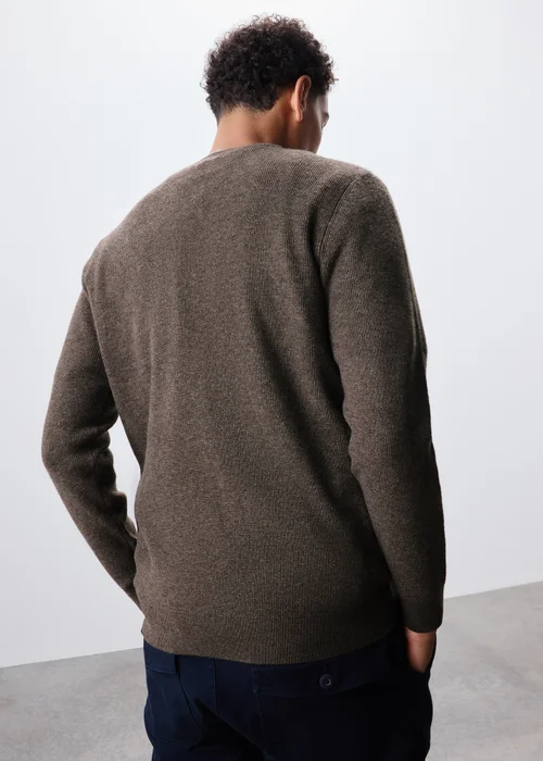 Brown Smart Ribbed Crew Neck Jumper - S Image 2