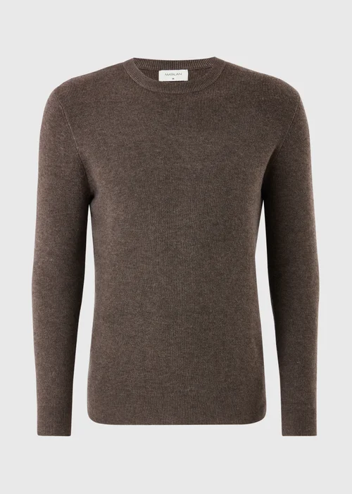 Brown Smart Ribbed Crew Neck Jumper - S Image 4