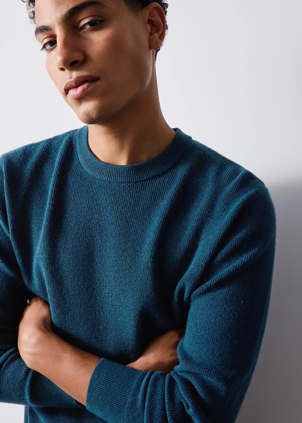 Teal Smart Ribbed Crew Neck Jumper - S Image 3