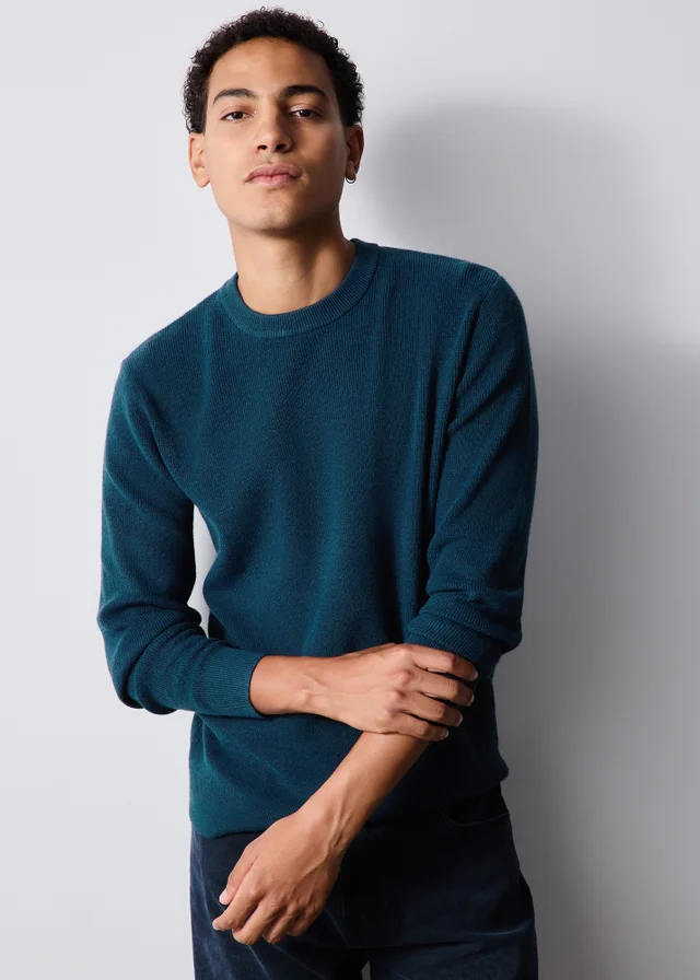 Teal Smart Ribbed Crew Neck Jumper