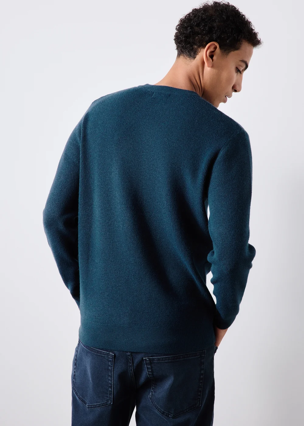 Teal Smart Ribbed Crew Neck Jumper - S Image 2