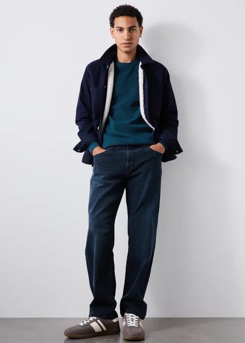 Teal Smart Ribbed Crew Neck Jumper - S Image 4
