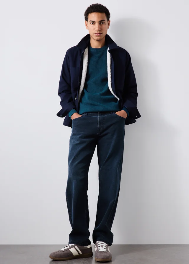 Teal Smart Ribbed Crew Neck Jumper