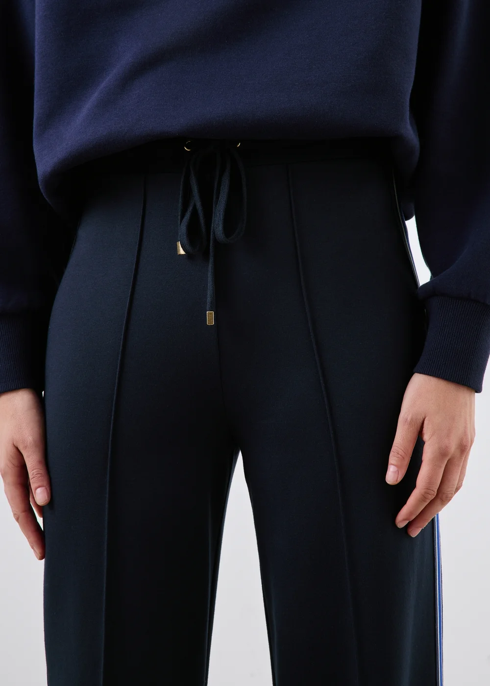 Navy Side Stripe Ponte Wide Leg Trousers - 8/L29 Image 3