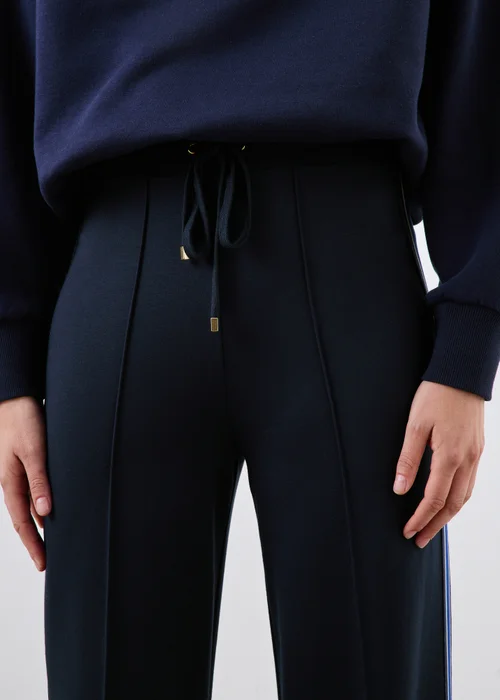 Navy Side Stripe Ponte Wide Leg Trousers - 8/L29 Image 3