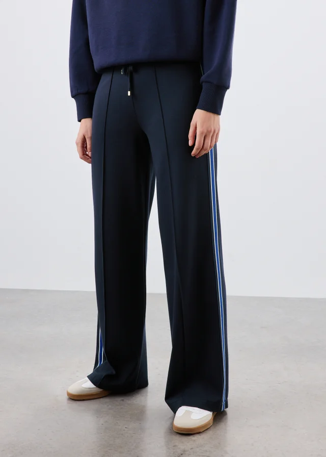 Navy Side Stripe Ponte Wide Leg Trousers