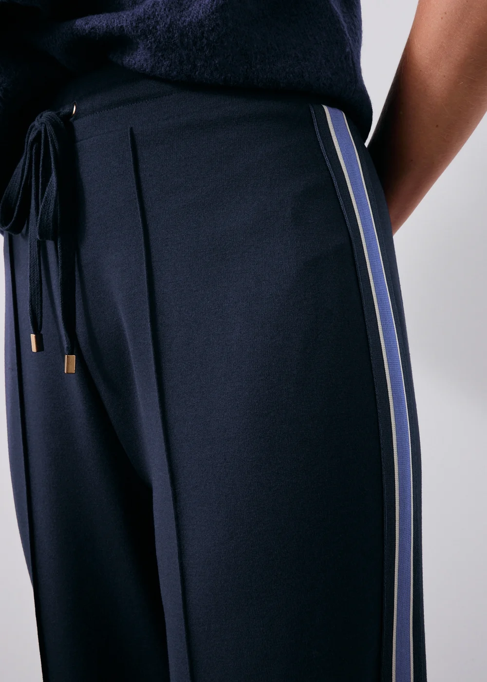 Navy Side Stripe Ponte Wide Leg Trousers - 8/L29 Image 4