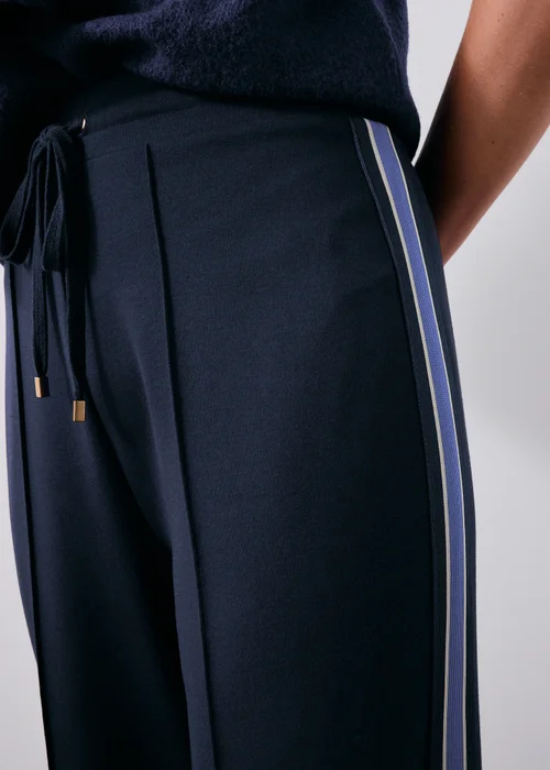 Navy Side Stripe Ponte Wide Leg Trousers - 8/L29 Image 4