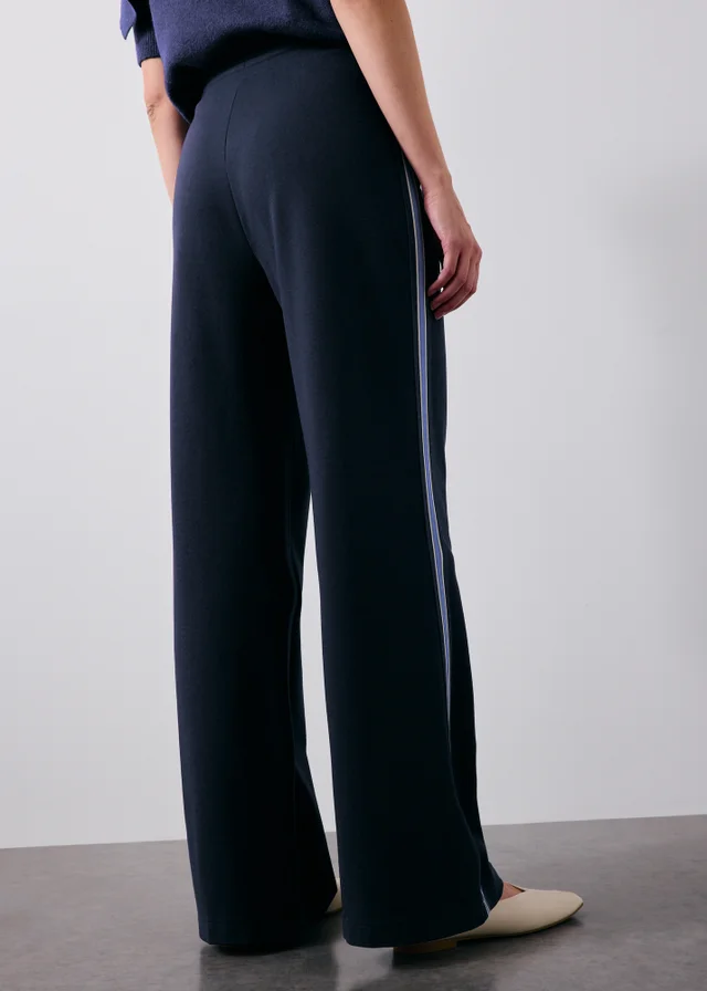 Navy Side Stripe Ponte Wide Leg Trousers