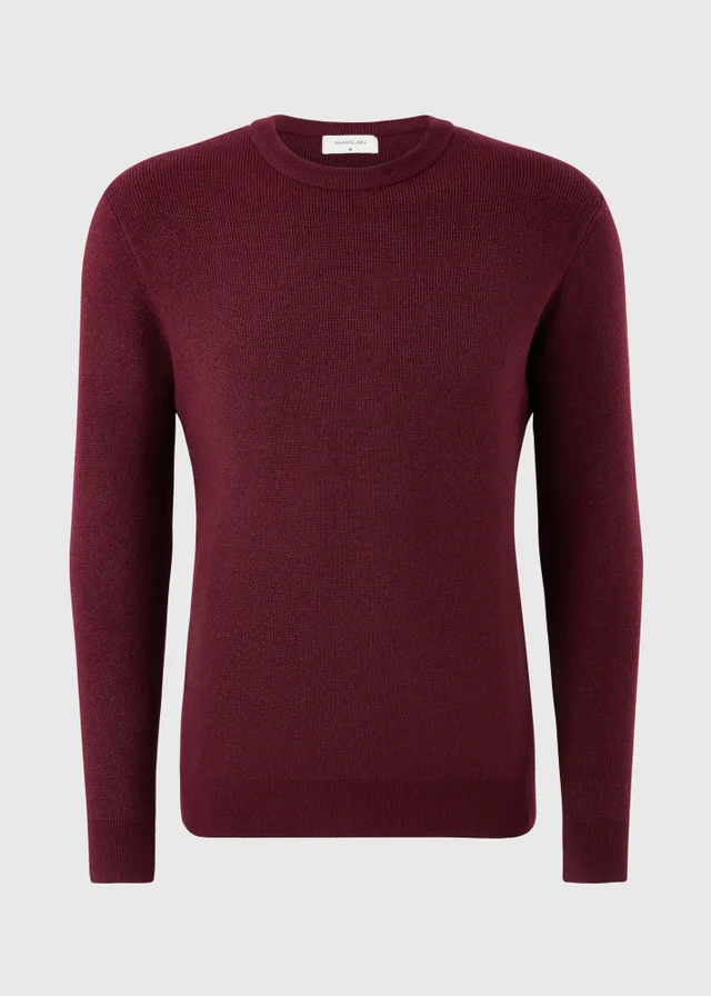 Burgundy Smart Ribbed Crew Neck Jumper