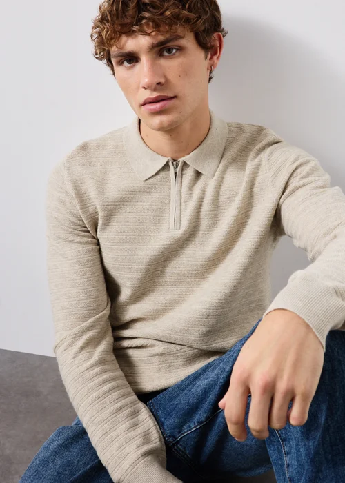 Ecru Quarter Zip Polo - M Image 1