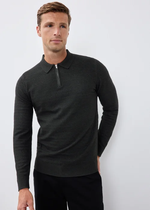 Charcoal Quarter Zip Polo Shirt - S Image 1
