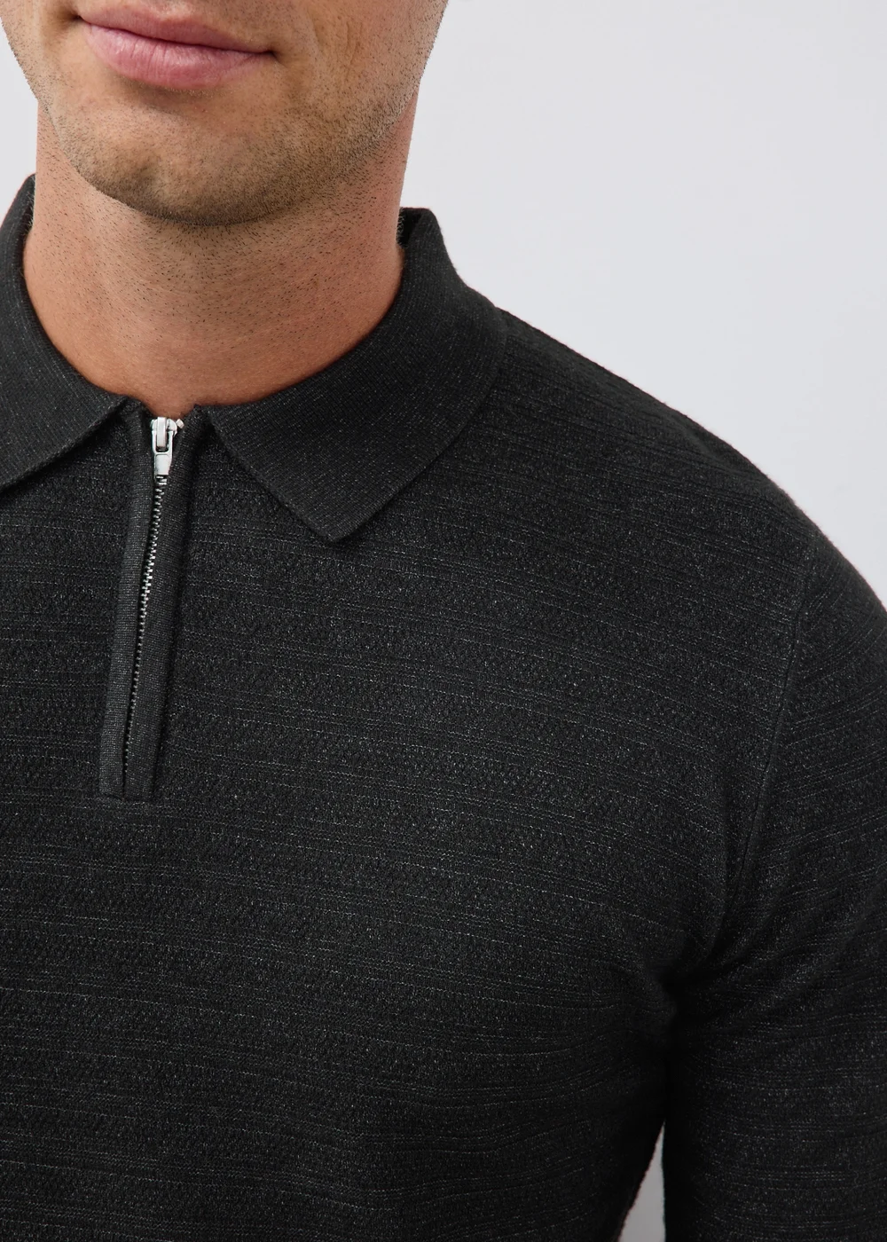 Charcoal Quarter Zip Polo Shirt - S Image 3