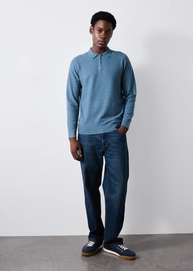 Blue Smart Ribbed Polo Shirt