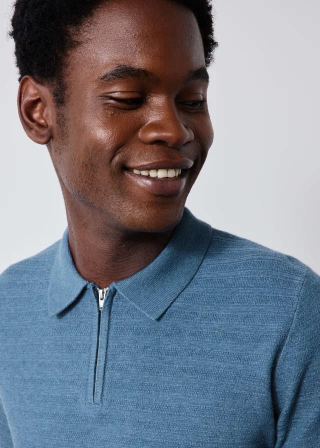 Blue Smart Ribbed Polo Shirt
