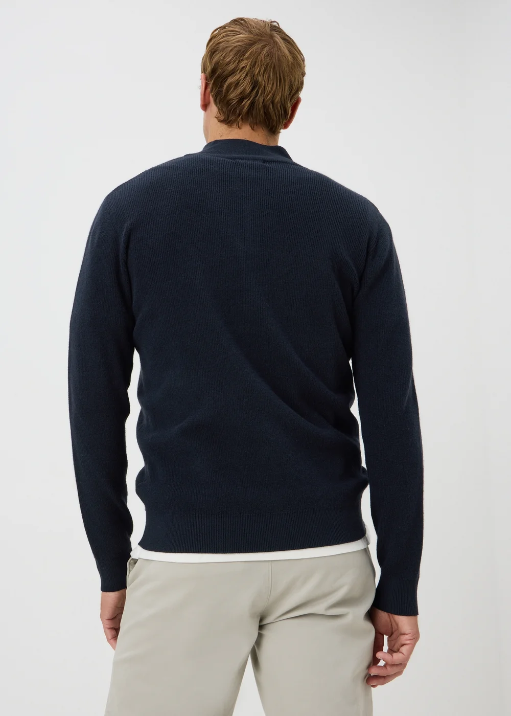 Navy 1/4 Zip Smart Ribbed Jumper - M Image 2