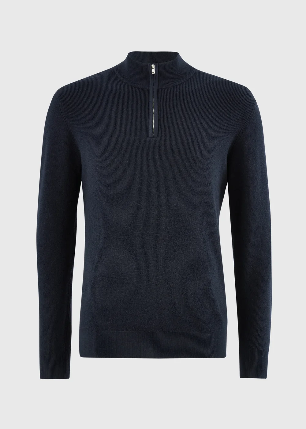 Navy 1/4 Zip Smart Ribbed Jumper - M Image 4