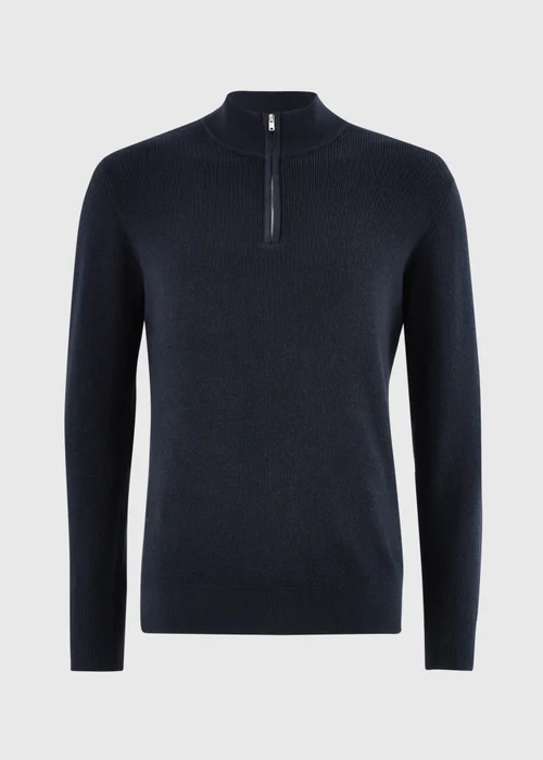 Navy 1/4 Zip Smart Ribbed Jumper - M Image 4