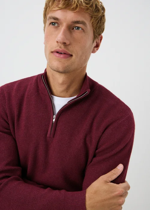 Burgundy 1/4 Zip Smart Ribbed Jumper - S Image 3