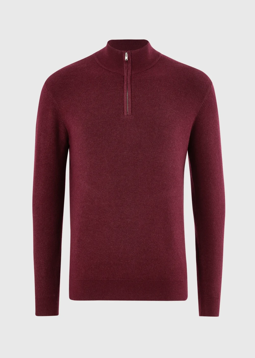 Burgundy 1/4 Zip Smart Ribbed Jumper - S Image 4