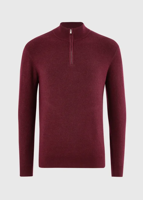 Burgundy 1/4 Zip Smart Ribbed Jumper - S Image 4