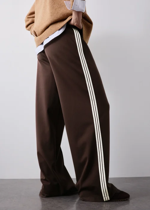 Chocolate Brown Side Stripe Ponte Wide Leg Trousers - 8/L29 Image 2