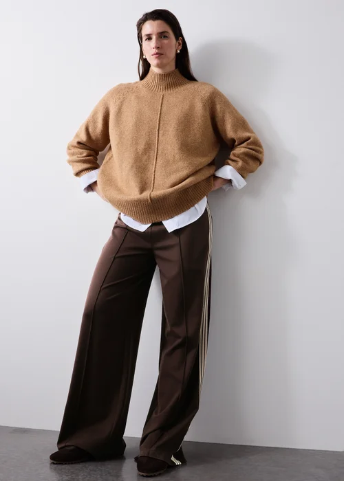 Chocolate Brown Side Stripe Ponte Wide Leg Trousers - 8/L29 Image 1