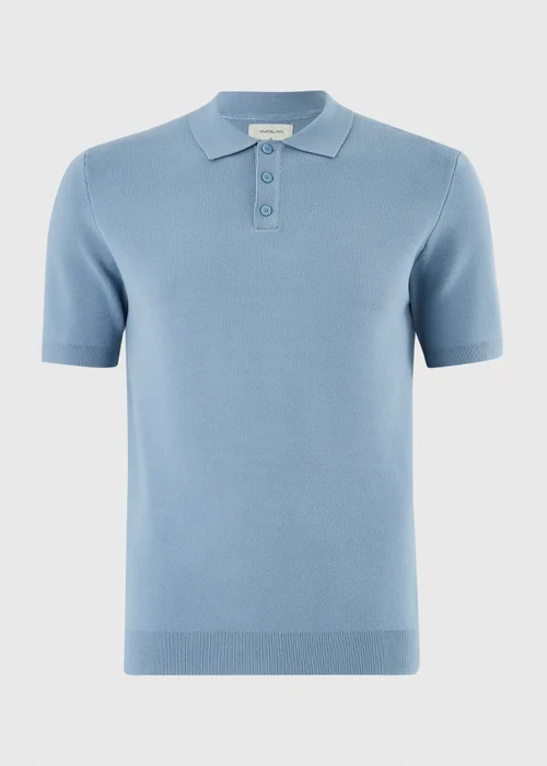 Blue Knitted Polo Shirt - S Image 4